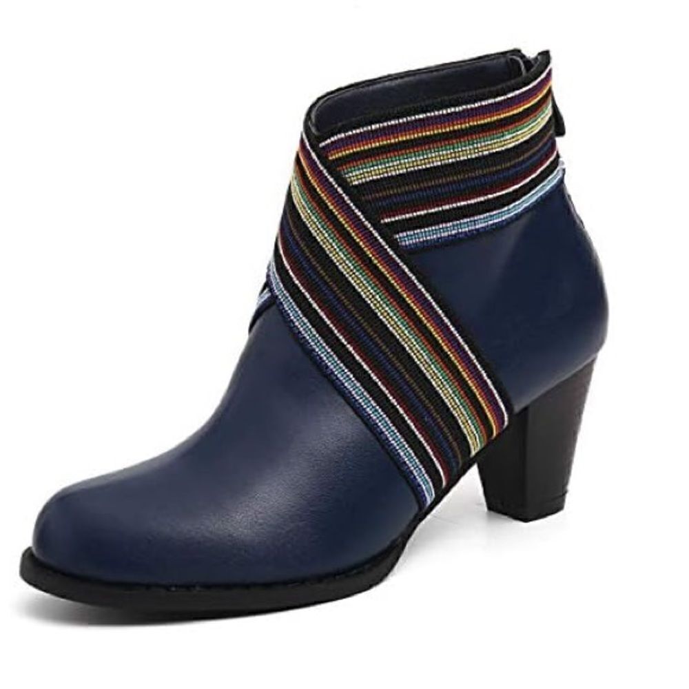 Women Comfy Pointed Toe Zipper Chunky High Heel Boots size 38/US 7.5